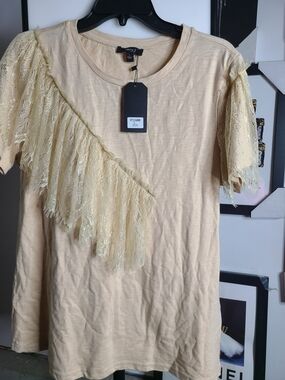 Very J Pale Yellow Lace-Trim Short Sleeve Tee